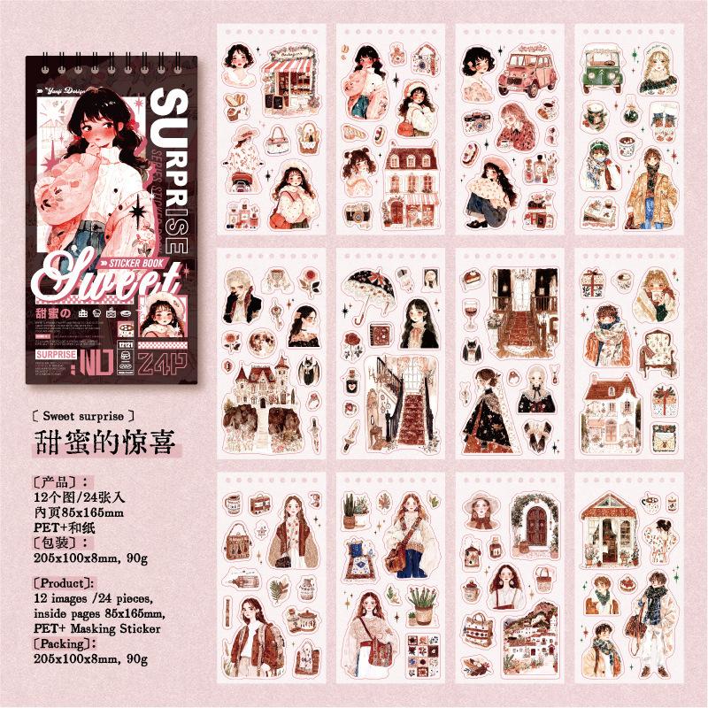 

24-Piece Cartoon Girl Daily Routine Sticker Book, Ideal for Hand Account Embellishment & Creative Crafts