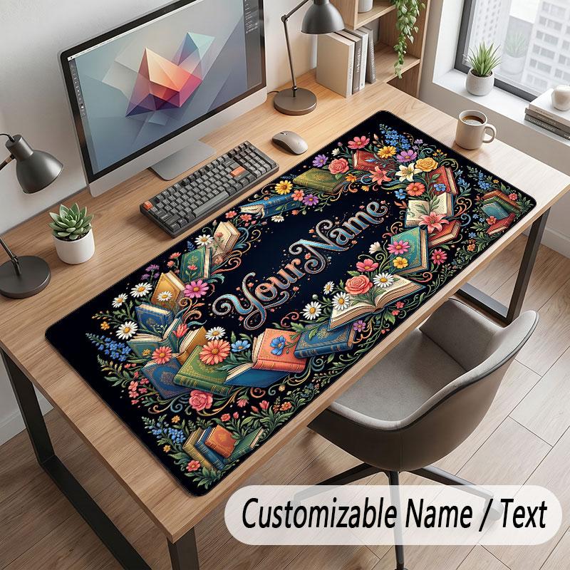 Floral Garden Theme Customized Mouse Pad Personalized Print Name Text Desk Mat For Home Office Table Decor