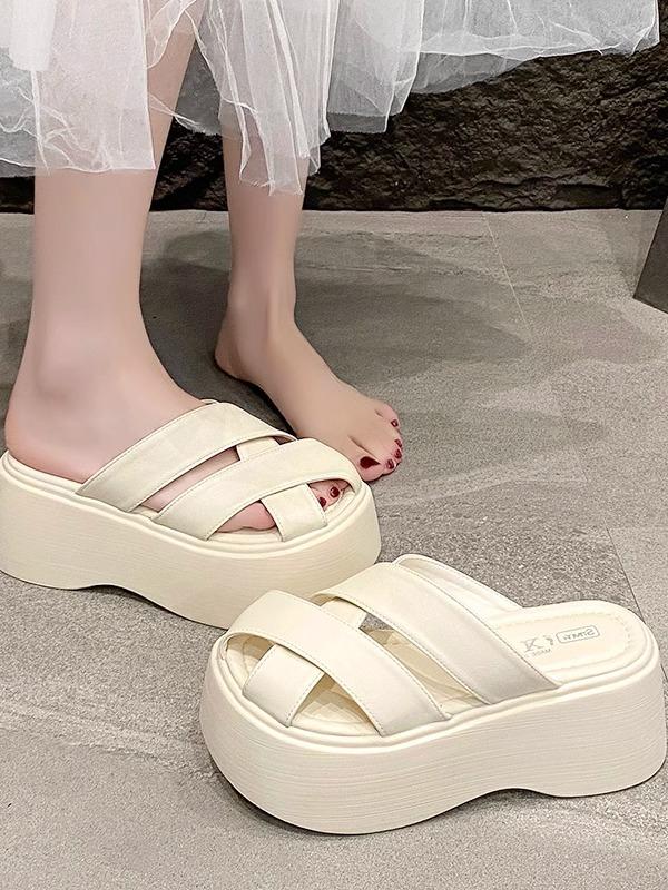 

Женские кожаные сандалии 8 см Новая женская обувь Женские туфли-лодочки Женские шлепанцы на платформе с ремешками крест-накрест Каблуки Слипоны Круглый носок Шлепанцы 39 бежевый