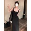 Grey suspender dress women's summer texture high-end sense slim and thin pear-shaped figure hip-wrapped long skirt