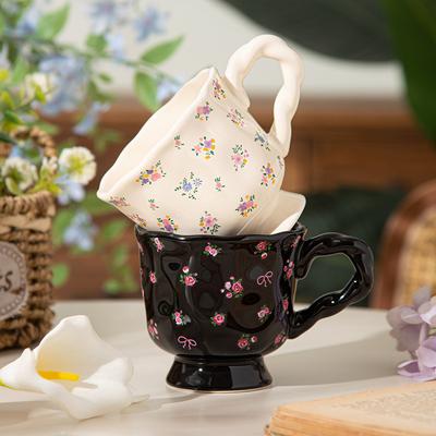Caneca Francesa de Alto Valor Retrô Floral Xícara de Cerâmica Luxo Leve Grande Capacidade Xícara de Café para Meninas Copo de Água para Presentes