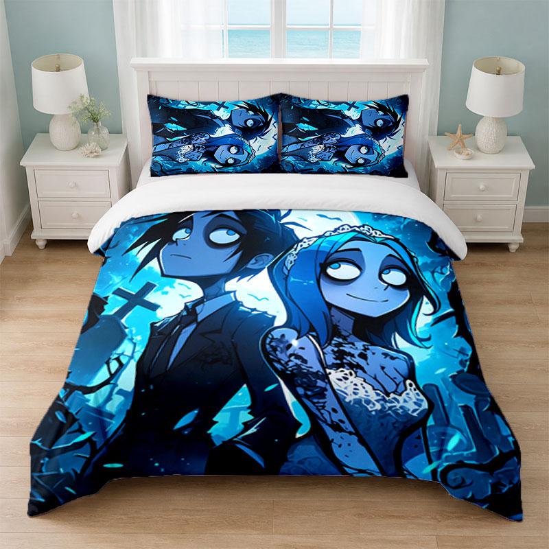 Corpse Bride Emily Victor Bedroom 3Pcs Bedding Set Soft Bed Sheet Pillowcases Home Bedding Decoration