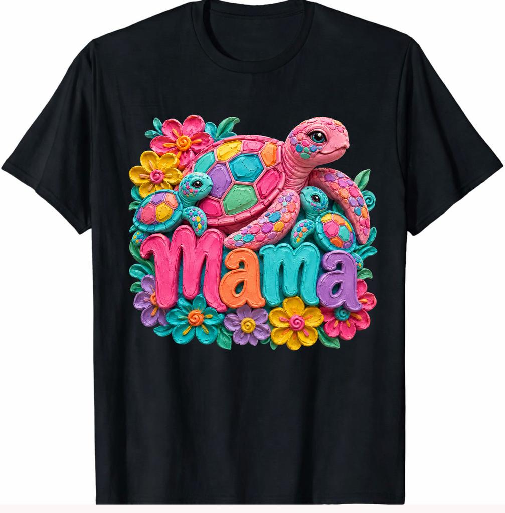 Mama Sea Turtle Mothers Day Colorful 3D Clay Art Turtle Mom T-Shirt