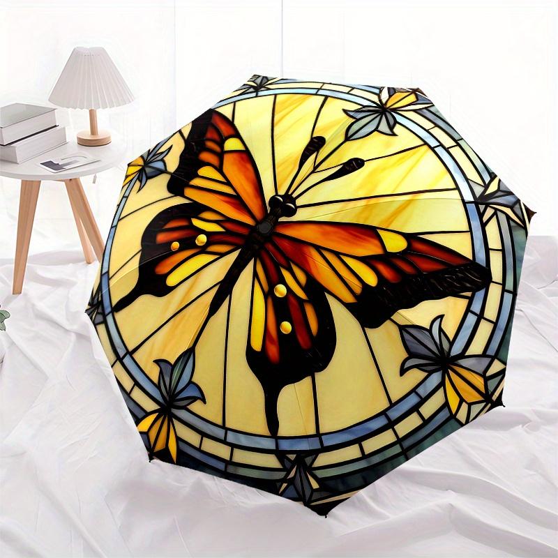Stained Butterfly Window Panel - Vibrant Artwork for Home DecorUmbrella, Portable 3-Fold Compact Umbrella,Christmas Gift ES534