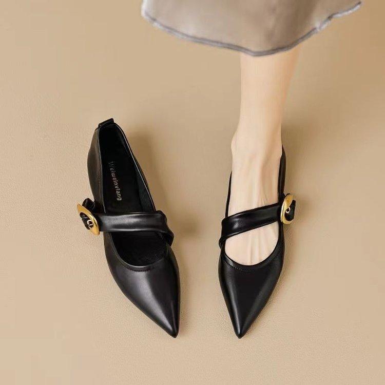 French retro Mary Jane shoes women's flat 2025 spring new one-word with pointed single shoes soft sole evening women's shoes