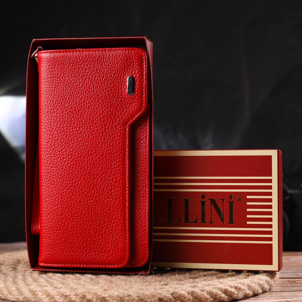 Capacious Women's Wallet Clutch Made of Genuine Leather CANPELLINI Wallet 21535 Red