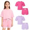 5-14 Years Kids Girls Solid Color T-shirt and Shorts Casual Set