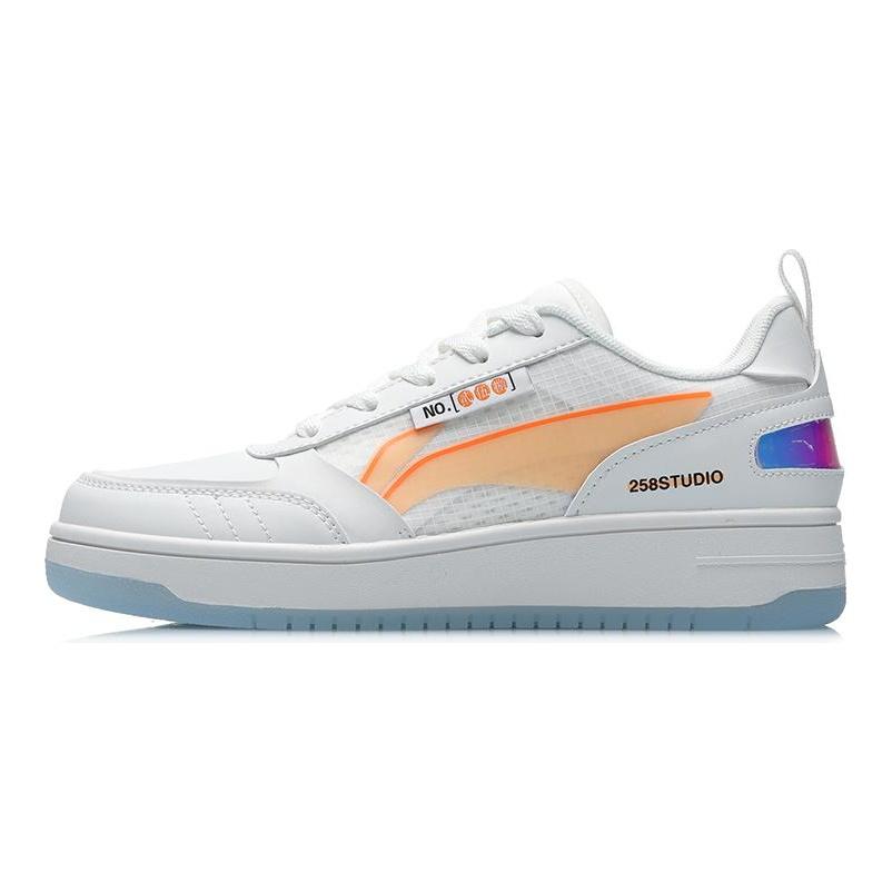 Li Ning NO.258 Slip Resistant Abrasion Resistant Low Top Skateboard Shoes Women's White Orange AGCR202-1