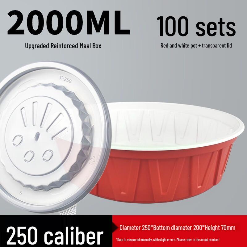 Handon Disposable Round Red & White Food Containers with Lids
