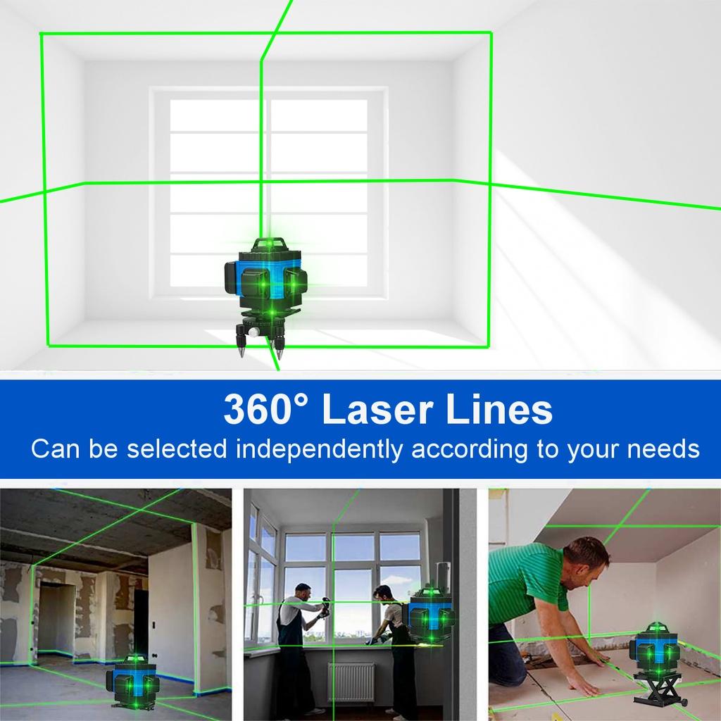 16/12/8 Line 360° 4D Horizontal Vertical Cross Spirit Level Measure Tool Kit Green Light Laser Level