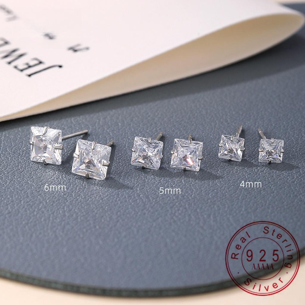 

Dainty 925 Sterling Silver Square Cut CZ Stud Earrings | Minimalist Solitaire Cubic Zirconia Earrings for Women Rose gold 5MM