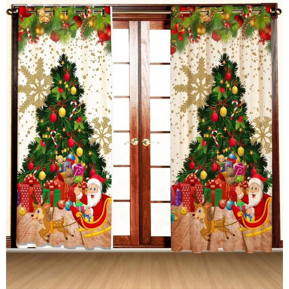 3D Cheap Christmas Fireworks Christmas Tree Set Shade Drapes 2 Panel Deluxe Livingroom Space Bedchamber Household Decoration Drapes