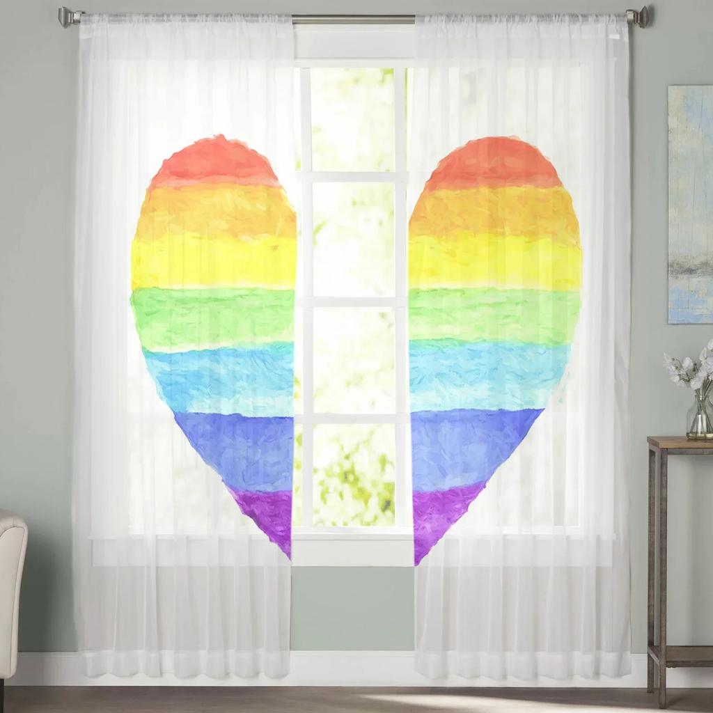 Lgbt Pride Love Chiffon Sheer Curtains for Living Room Bedroom Home Decoration Window Voile Tulle Curtain Drapes