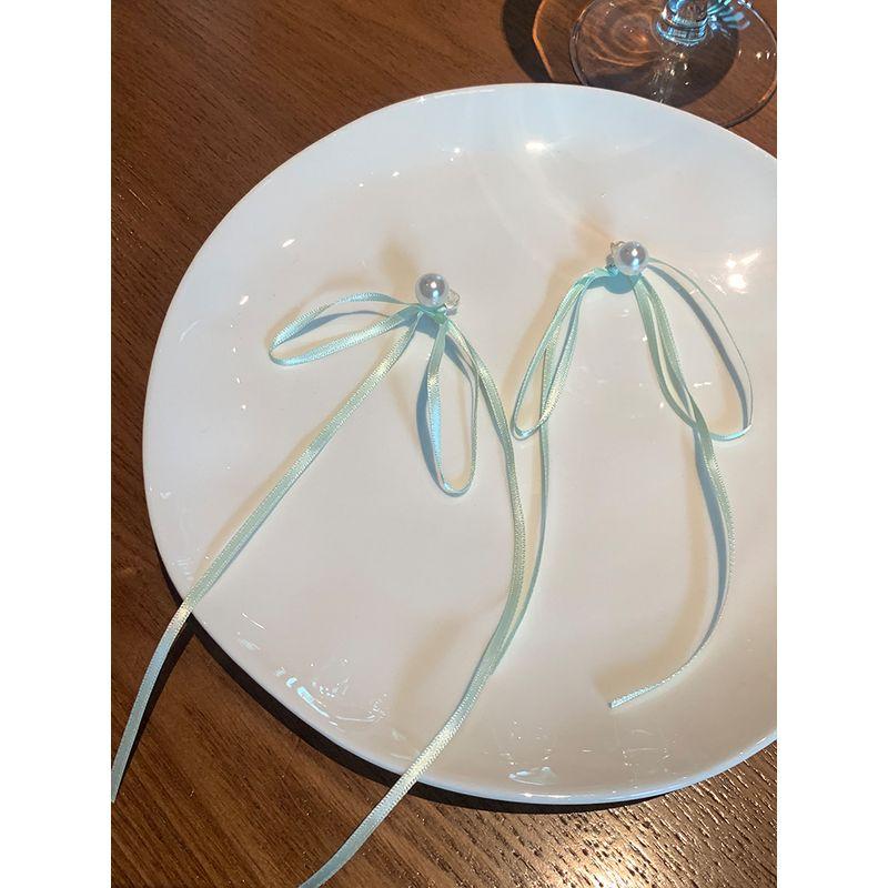 

Maiden Pearl Уникальный Элегантный Запуск Без Прокола Лента Pair of green ribbon Pearl Silver Needle