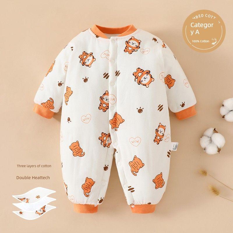 Clothes for Autumn and Winter, Thickened Cotton-Padded Romper for Boys and Girls, Pure Cotton Class a Jumpsuit, Outdoor Crawling Clothes, Winter Wear