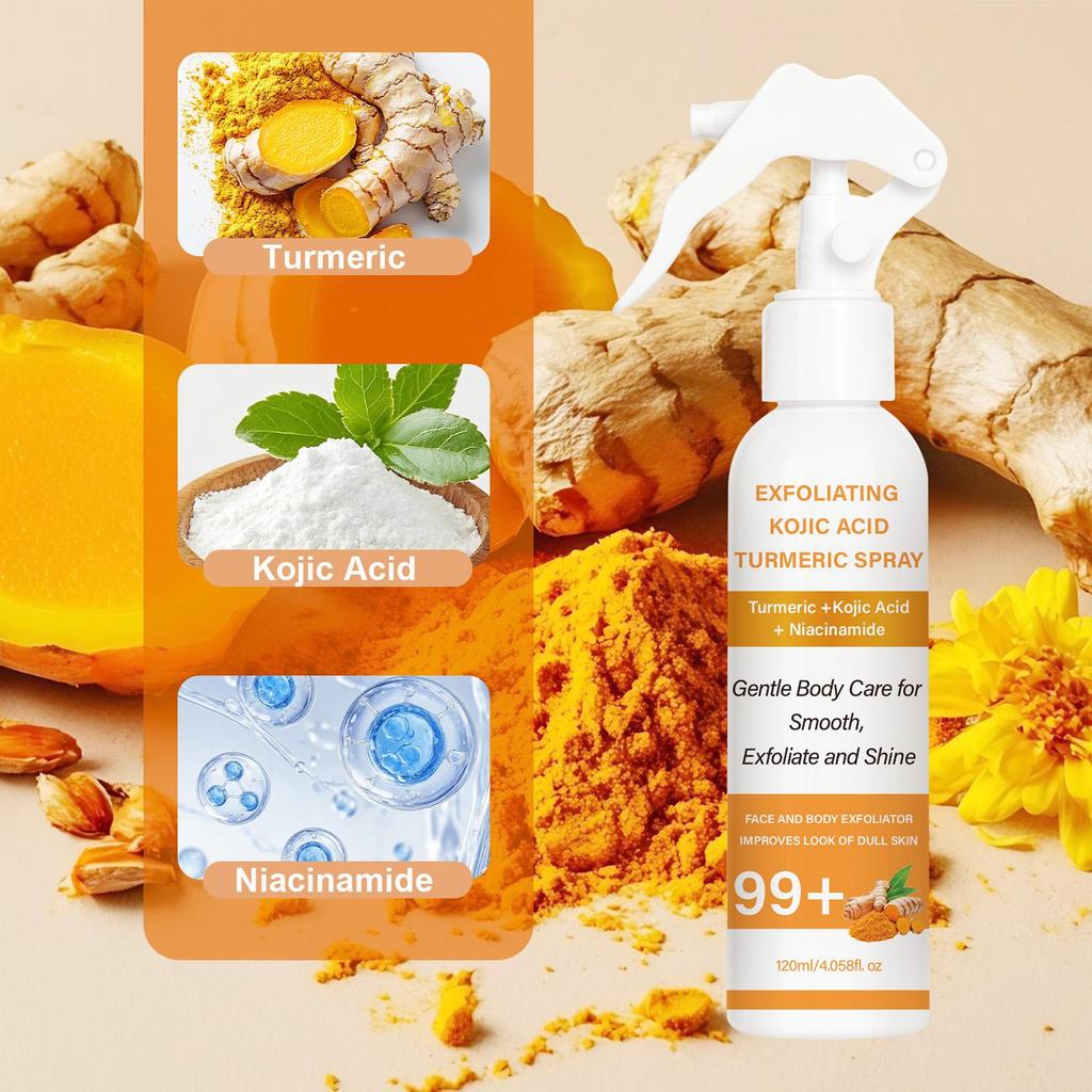 Exfoliating Kojic Acid Turmeric Spray-Gentle Body Care For Smooth, Exfoliate And Shine-Suitable For All Skin Types, 120ml