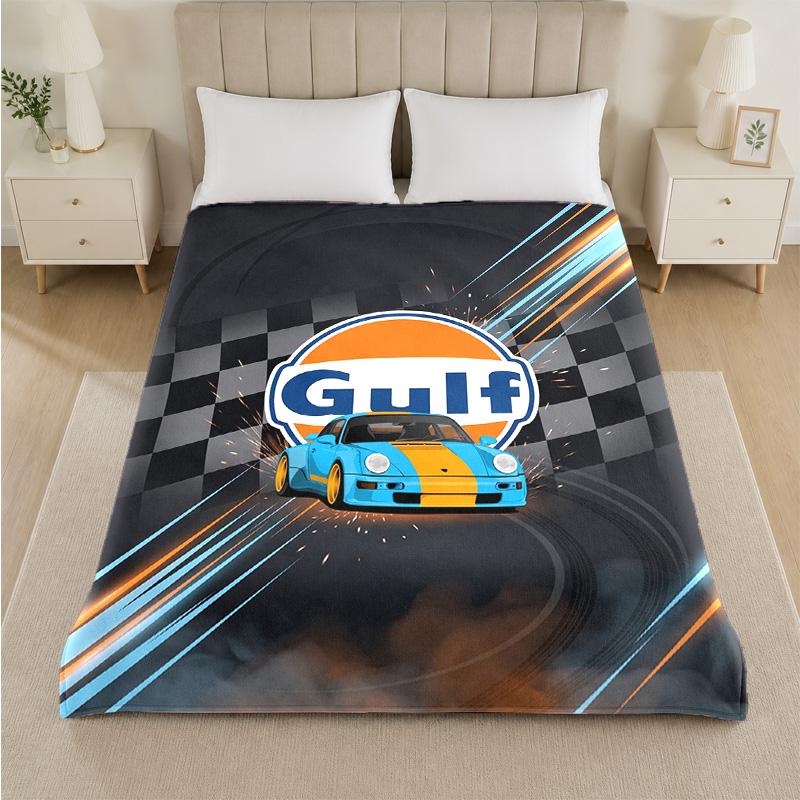 Gulf Print Flannel Blanket Cozy Lightweight Plush Throw Blanket For Bed Sofa Household Use