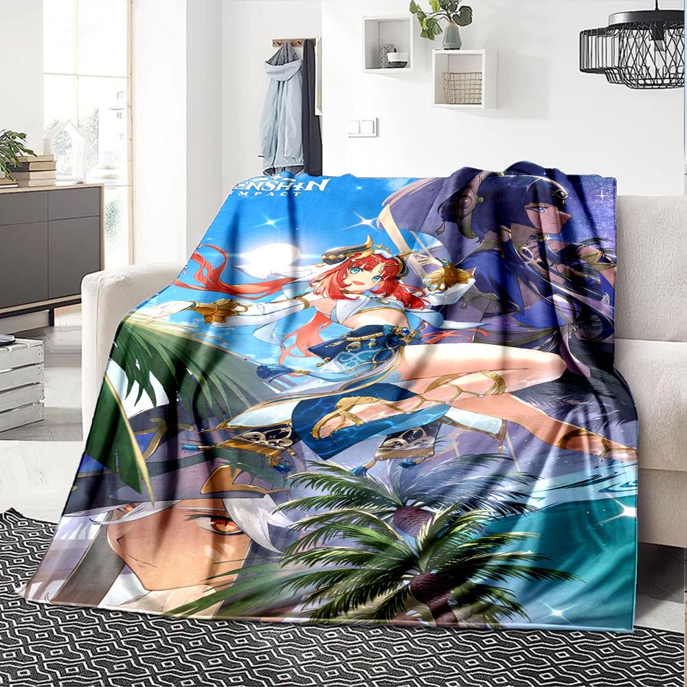 Genshin Impact Poster Print Flannel Blanket High Quality Warm Comfortable Cover for All Seasons Perfect for Gifts Home Decor