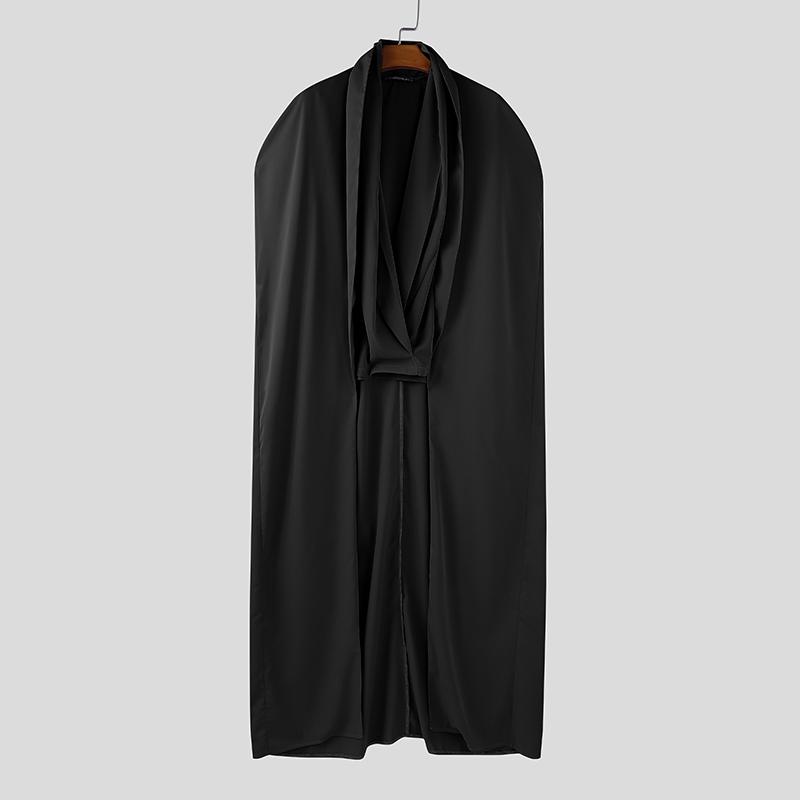 

INCERUN Men Swing Collar Ruffled Fake Two-piece Long Shawl Shirts S чёрный