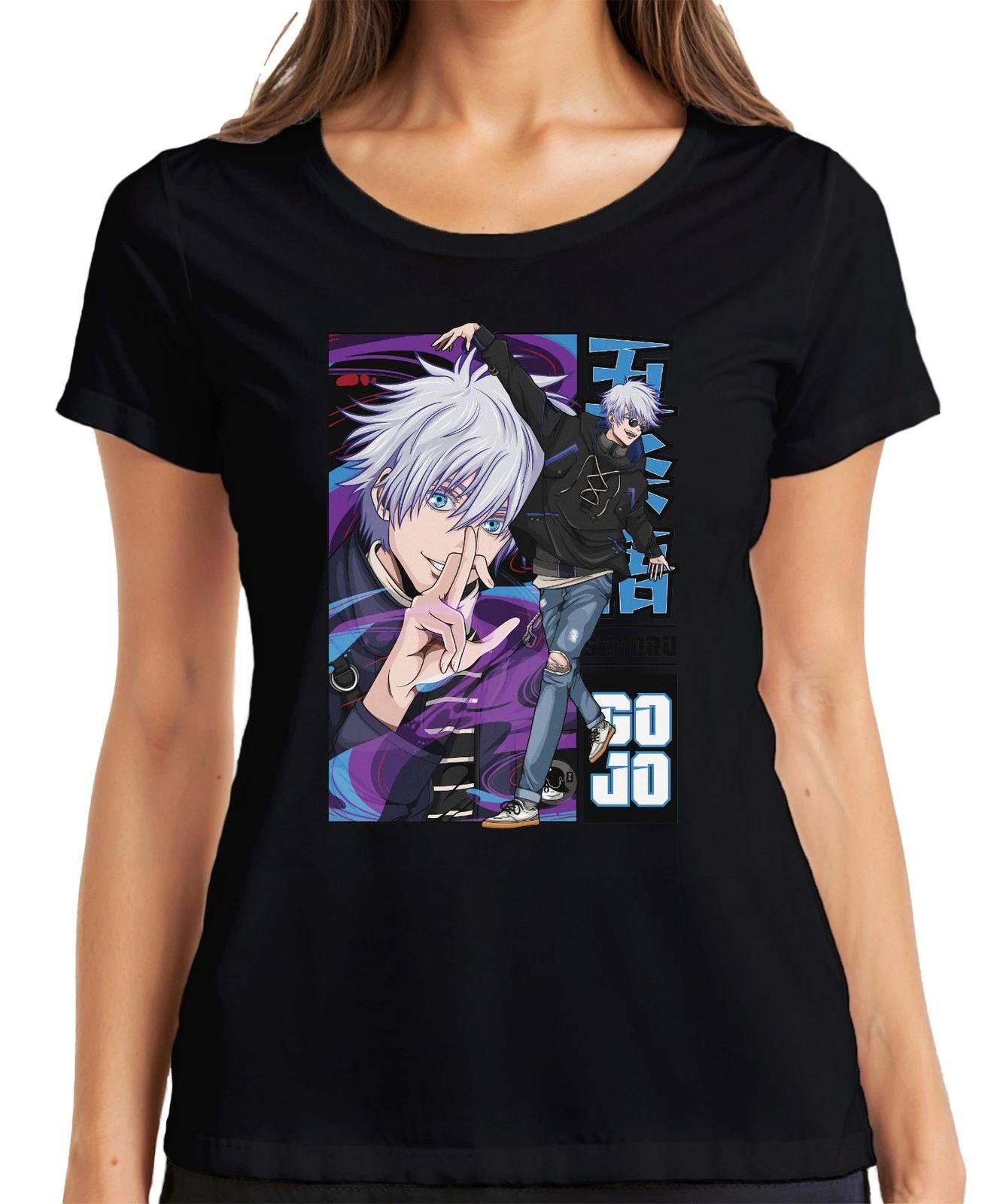 Satoru Gojo Jujutsu Kaisen weißes Haar Haar blaue Augen Fan Damen T-Shirt M