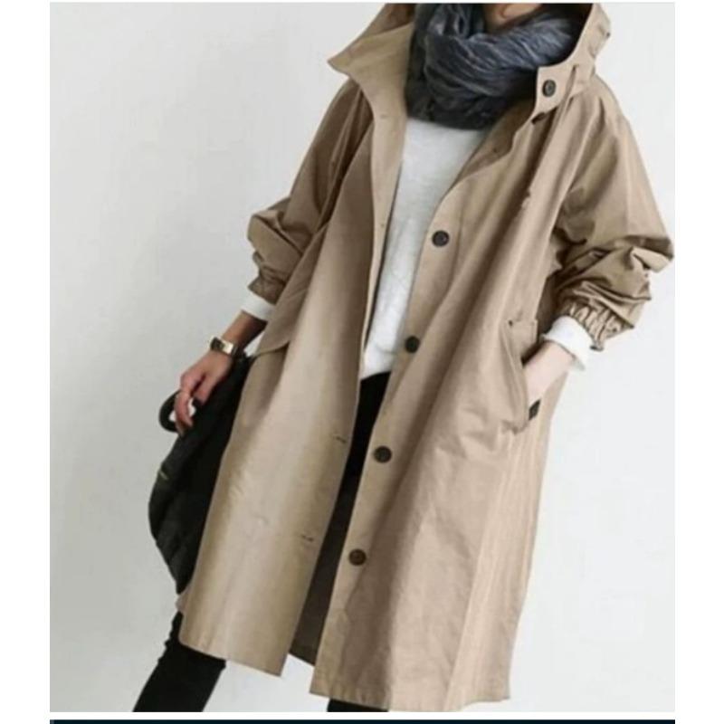 Women's Fashion Casual Solid Color Print Autumn Winter Long Sleeve Hooded Jackets & Coats