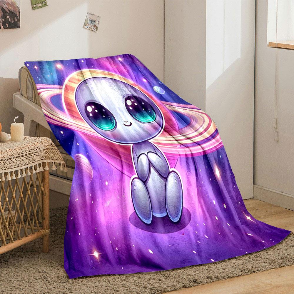 Cute Alien with Saturn Background Print Blanket Soft and Cozy Perfect for the Living Room Bed Sofa or a Nap,gift