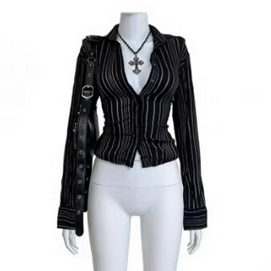 French Style Slim Fit Striped Long Sleeve Shirt