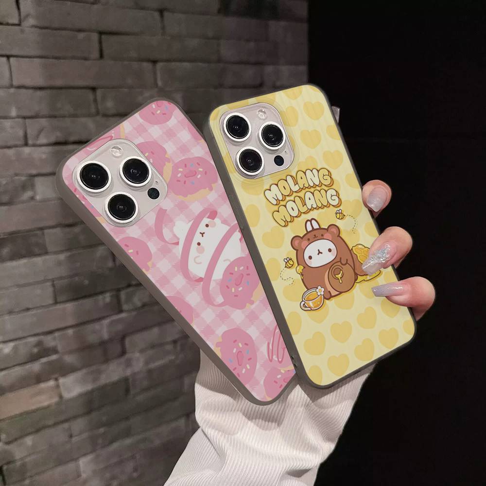 Kawaii Niedliches Kaninchen M-MolangS Anime Für IPhone 17 16 15 Plus Pro Max 12 14 Plus 11 13 Welle Geriffelt Streifen Funda Handyhülle