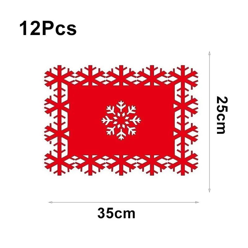 12 Stück Weihnachten Filz Platzsets Schneeflockenförmig Rutschfest Tassenuntersetzer Rot Tischsets Küchenschüsselmatte Zuhause Weihnachten Neujahr Deko