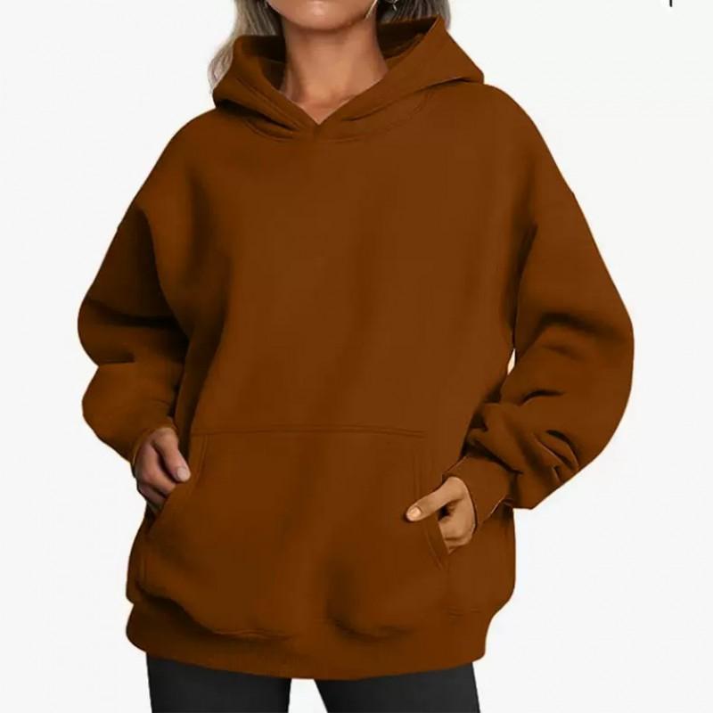 Womens Loose Fit Solid Color Hoodie Long Sleeve Casual Sweatshirt Daily Wear
