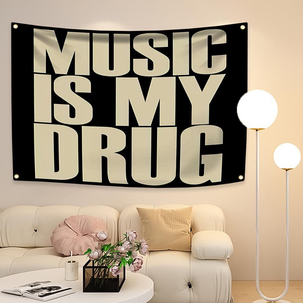 

Музыкальный флаг-цитата Музыка - это моя... С четырьмя люверсами Черный Односторонний Музыкальный Баннер Для Настенного Декора Полиэстер Вечериночные Флаги 29x37in