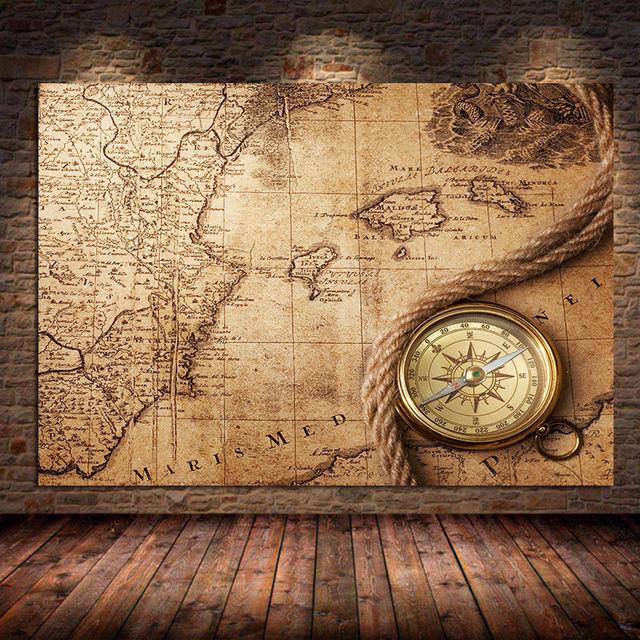 

Винтажная карта мира, холст, живопись, постеры и принты, древняя карта, старая ретро-карта, настенное искусство для гостиной, украшение для домашнего бара 70X100cm Unframed
