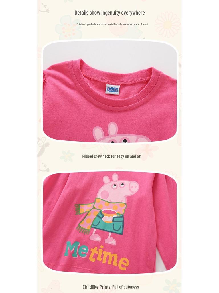 Peppa Pig Kids' Long Sleeve Cartoon T-shirt – Fashionable Spring/Autumn Wear