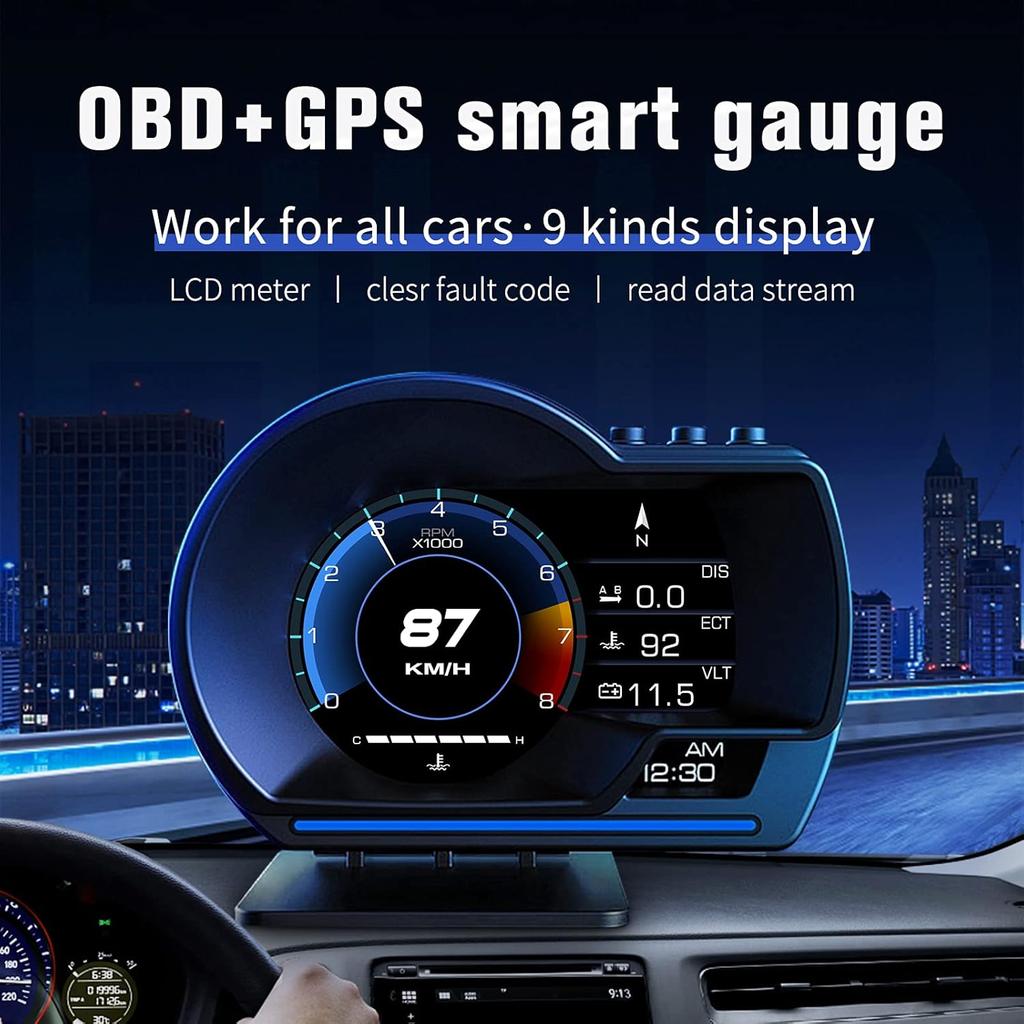 OBD2 Head Up Display For Car, HUD Speedometer For Car With OBD2 GPS Digital Speedometer Dual System Car Speedometer MPH With Water TEM, Volt,