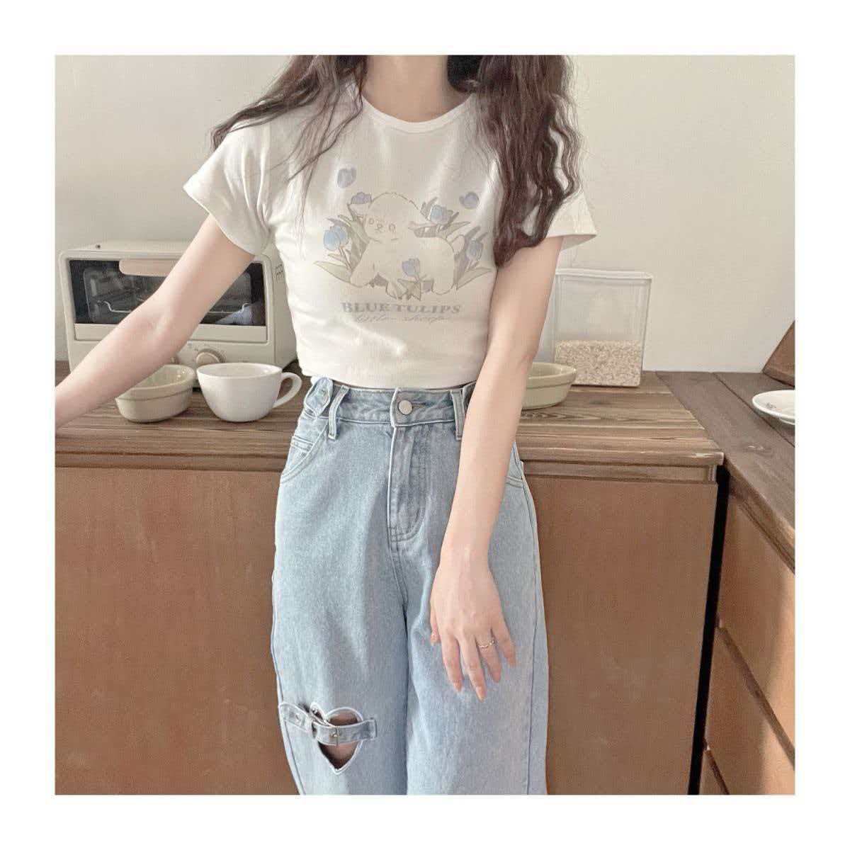 

Small man shows high navel white short-sleeved T-shirt women s summer new Korean slim-fitting waist top M