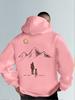 Men's Hooded Sweatshirt with Mountain Map Pattern on The Back. Warm Winter Hooded Pullover Suitable for Hiking Camping Daily Use