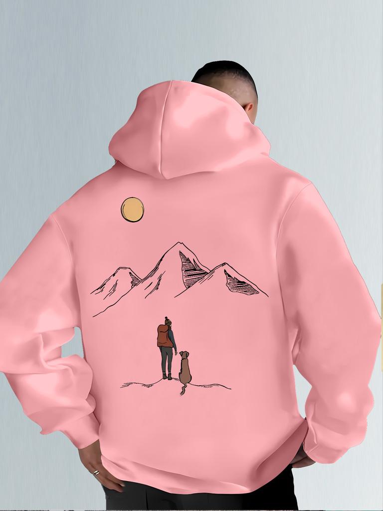Men's Hooded Sweatshirt with Mountain Map Pattern on The Back. Warm Winter Hooded Pullover Suitable for Hiking Camping Daily Use