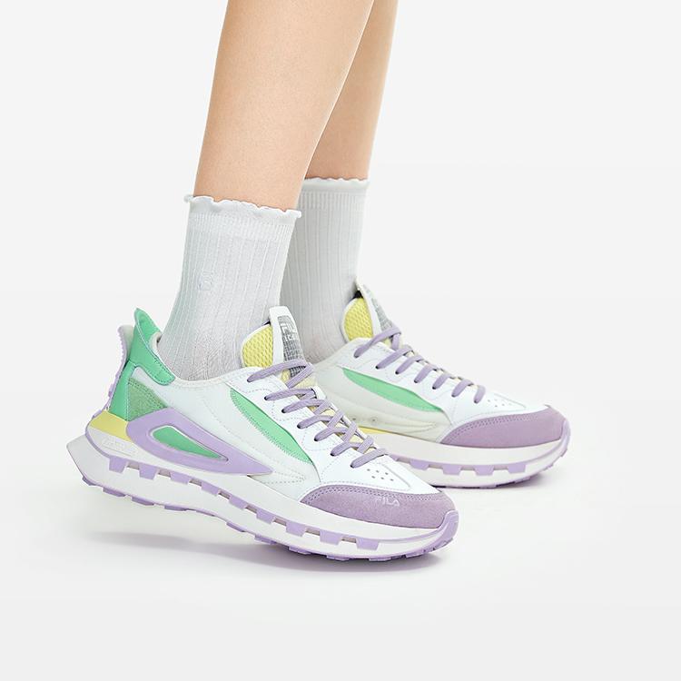 Fila Faux Suede Fabric Leather Fashion Pioneer Sports Comfortable Low-Top Lifestyle Casual Shoes Women Sneaker White Mallow-Purple F12W233113FWP