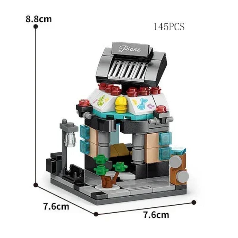 City Mini Shop Supermarket Street View Model Building Blocks Hamburger Restaurant Retail Store Bricks Architecture Friend Girl
