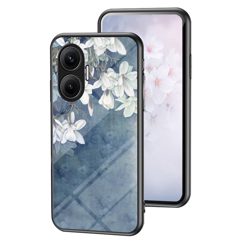 For Xiaomi Poco F7 5G/Redmi Turbo 4 Pro 5G Case Floral Pattern TPU+Tempered Glass Protective Phone Cover