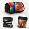 1pc Portable Flip-Top Pencil Case with Double-Layer Zipper - Vibrant Peacock Splash Blue Design Multifunctional, Compact Lightweight Pen Holder Suitab