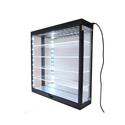 Acrylic Display Box, Slim, 5 Tiers, with LED Illumination, Mirror, USB Powered, Showcase for Model Cars, Miniature Cars, and Diecasts (Black)