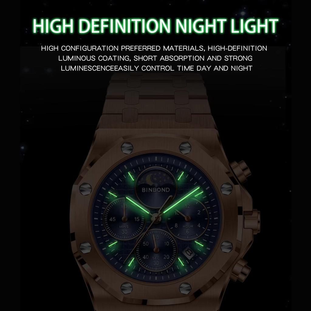 Luxury Quartz Watches For Men Luminous Waterproof Men's Watch Moon Phase Chnorograph Wrist Watch Relogios Masculinom
