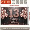 2D Happy 13th Birthday Backdrop, Rose Gold Glitter Balloon Party Photo Booth Background
