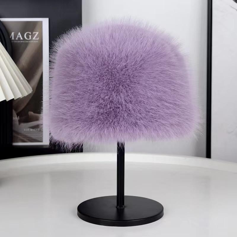 Plush Hat Women's Autumn and Winter New Bucket Hat Rabbit Fur Plush Thermal Basin Hat Big Head Circumference Bucket Hat