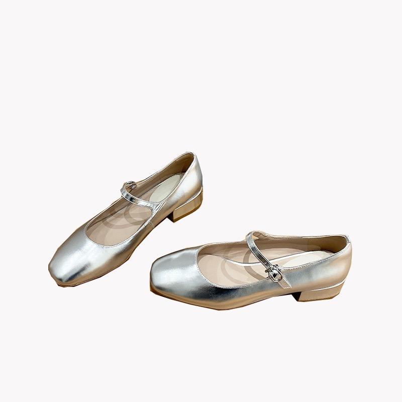 

Мода 2024 года, новые туфли Мэри Джейн из натуральной кожи, ретро-туфли с острым носком, средний каблук, высокие каблуки, универсальная французская женская обувь 40 серебряный