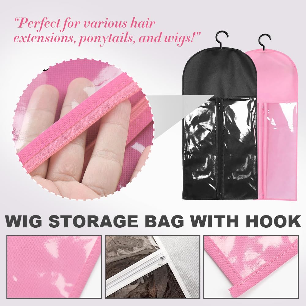 Wig Storage Bags with Hanger, 2025 Upgrade Wig Storage for Multiple Wigs, Dust-Proof Wigs Organizer Bag for Home Travel Use (Black)