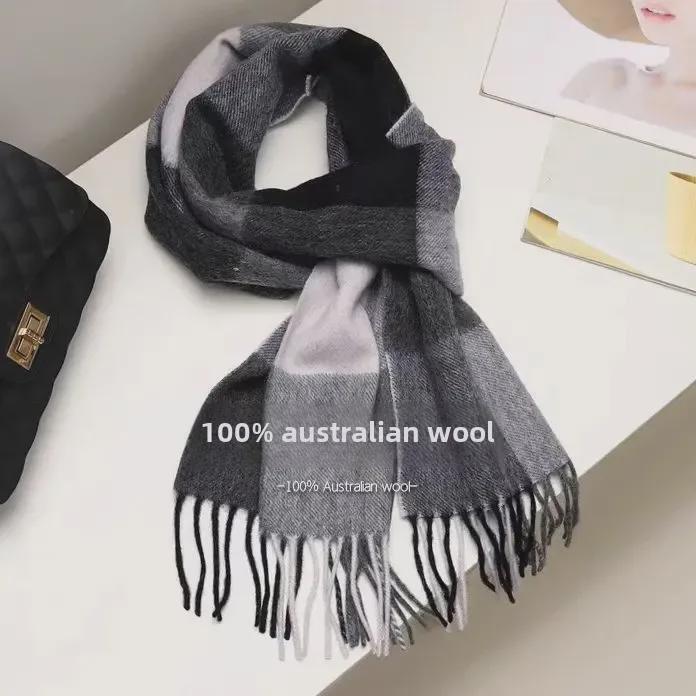 100% Wool Plaid Scarf for Women - Luxury Gift Shawl, Pure Wool Neck Scarf