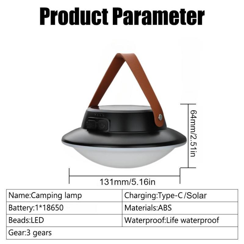 LED Solar Camping Light Waterproof Rechargeable Outdoor Hanging Light Portable Fill Light Work Maintenance Emergency Lighting