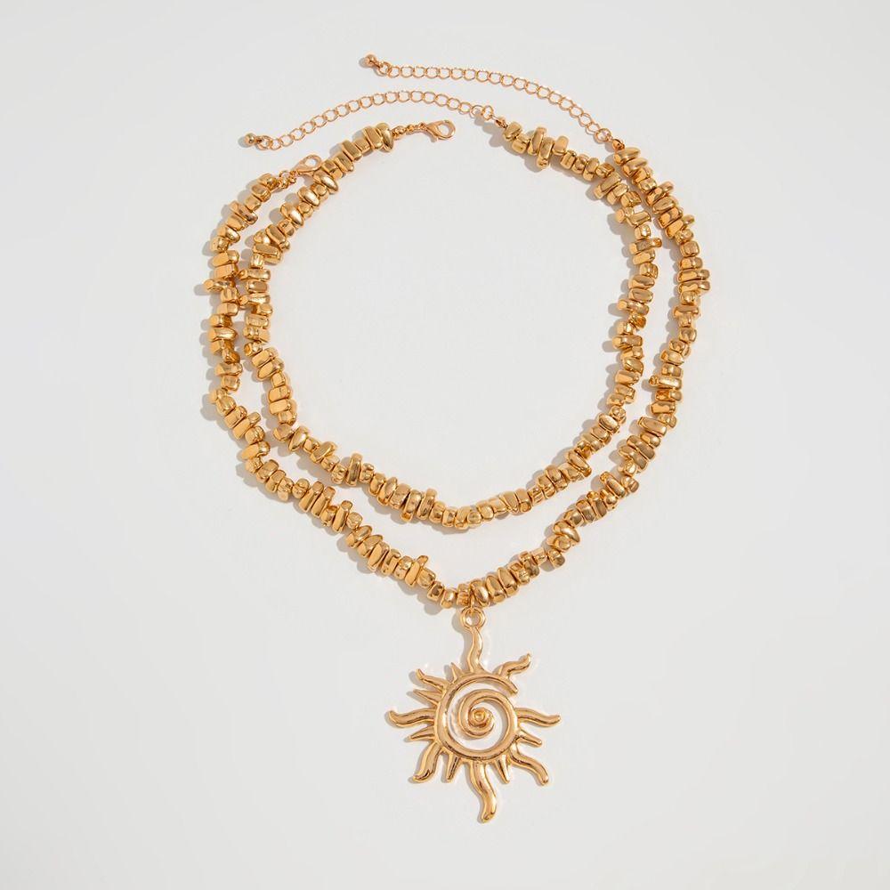 Imitation Pearl Sunflower Pendant Exquisite Beads Chain Choker Jewelry Multilayer  Necklace  Girls